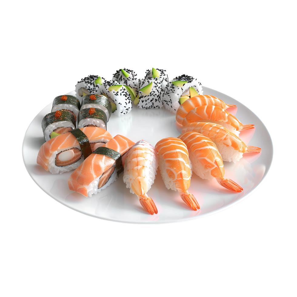 Sushi platter with shrimp and salmon png