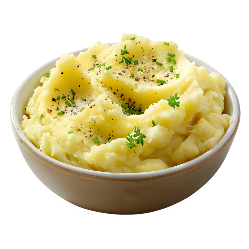 Mashed potatoes in a bowl with herbs png