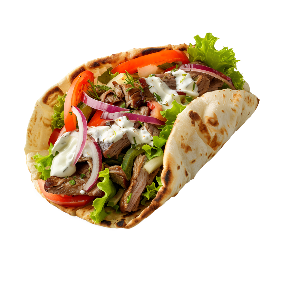 A pita with meat, vegetables and cheese png