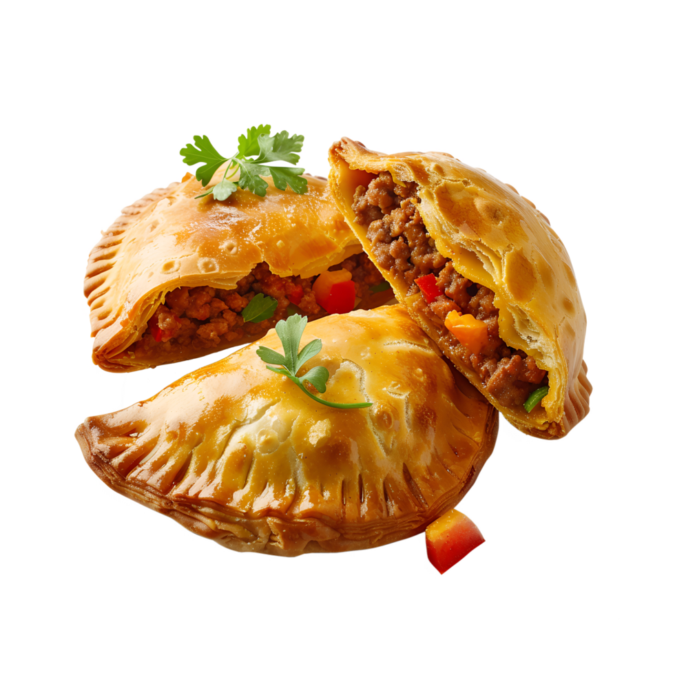 Two meat pies with vegetables on top png