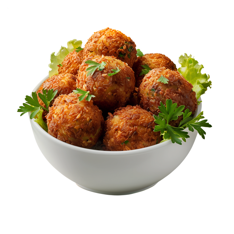 A bowl of meatballs with parsley on top png