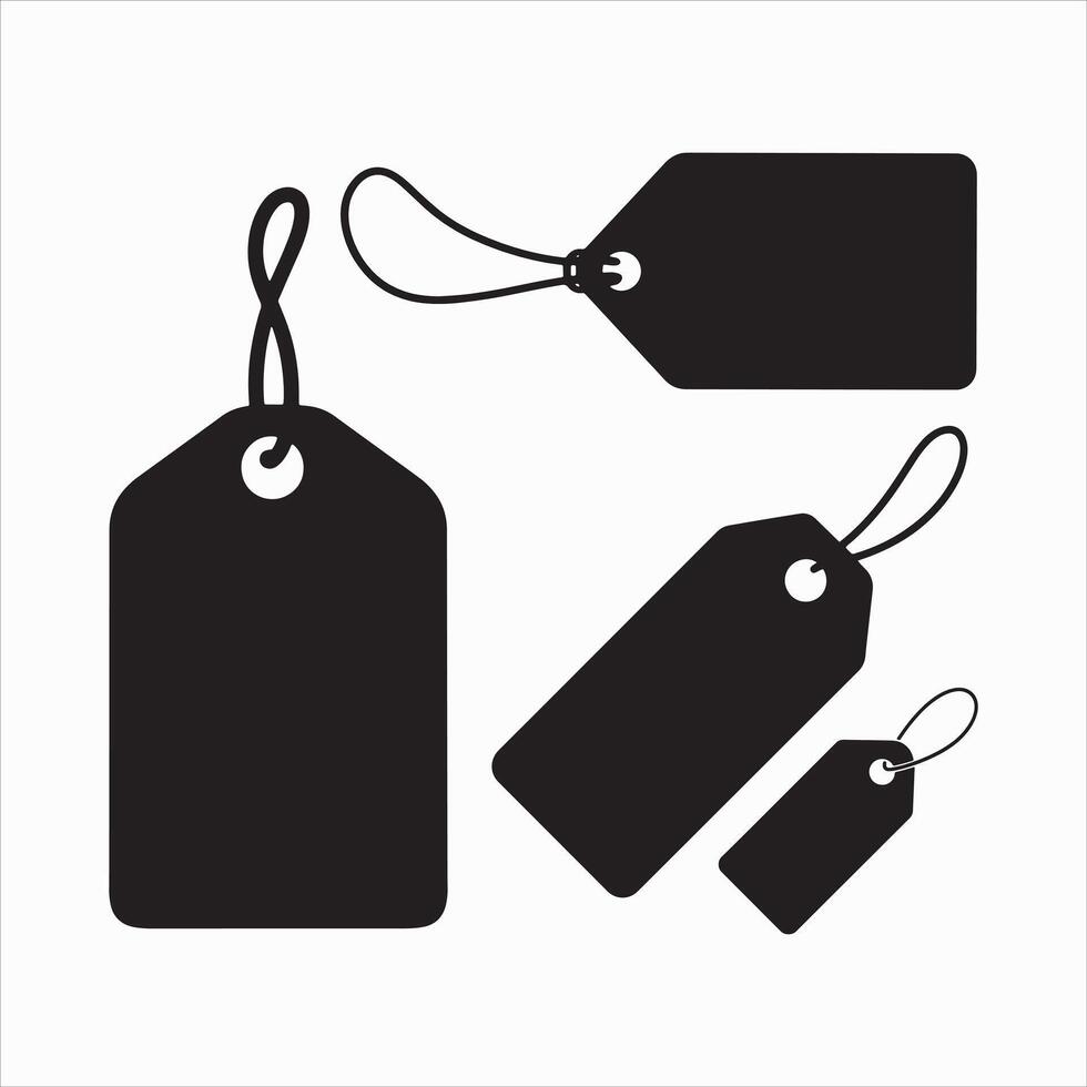 Four Black Tags with a Rope on White Background vector