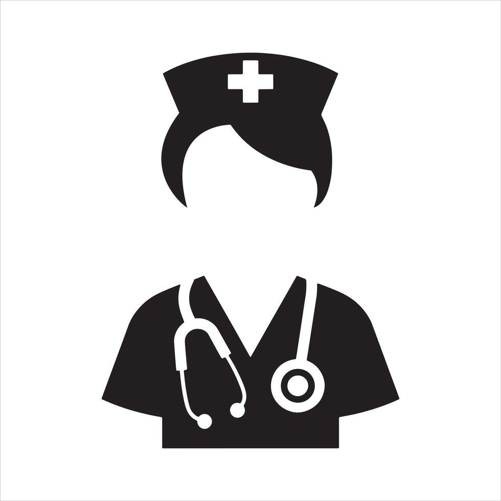Simple Black and White Nurse Icon for Medical Applications vector
