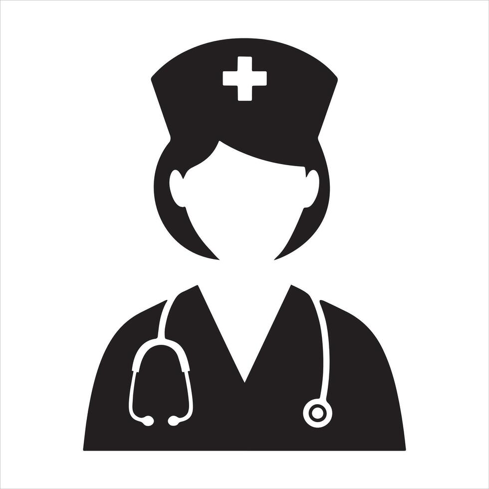 Minimalist Black and White Nurse Icon for Healthcare Projects vector