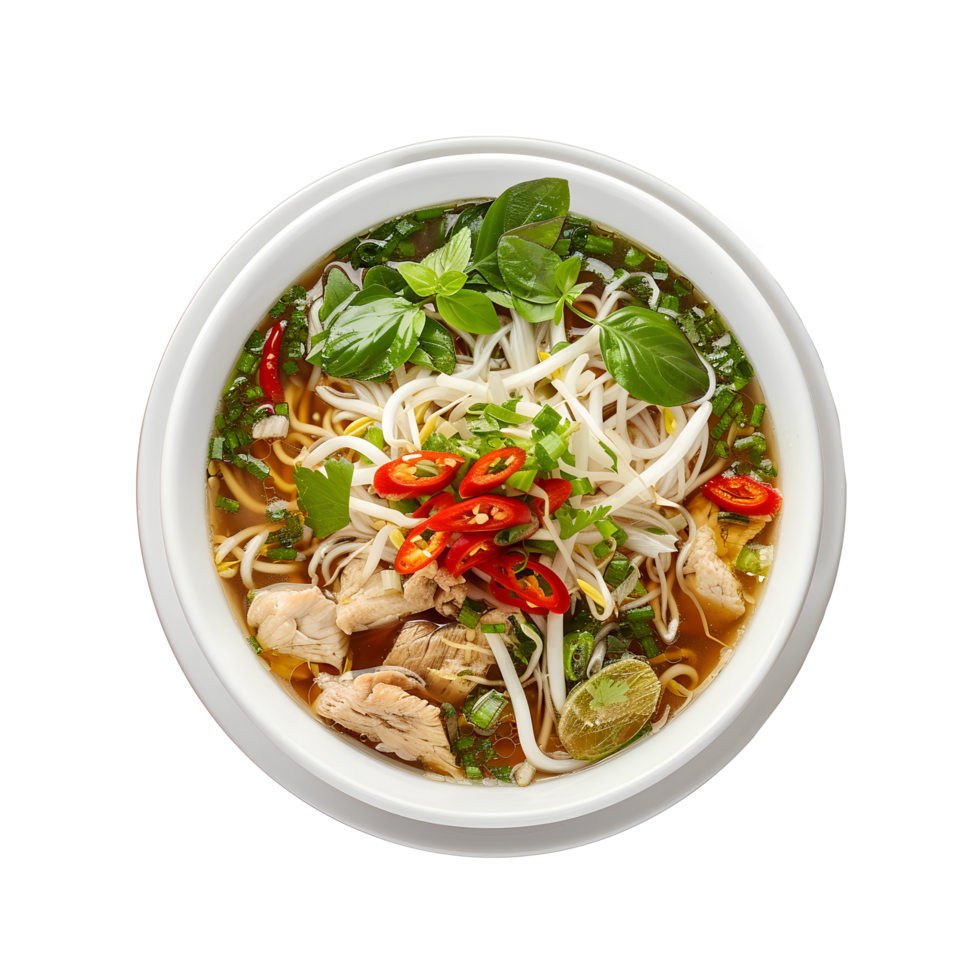 A bowl of pho with chicken and vegetables png