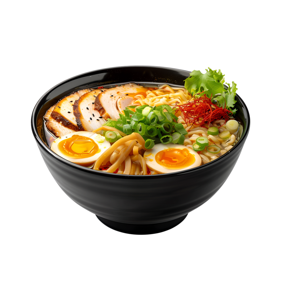 un' ciotola di ramen con pollo, uova e verdure png