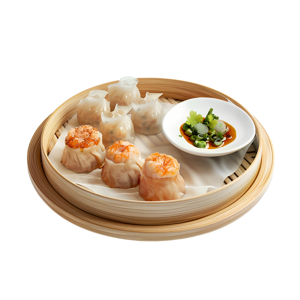 A bamboo steamer with shrimp and dumplings png