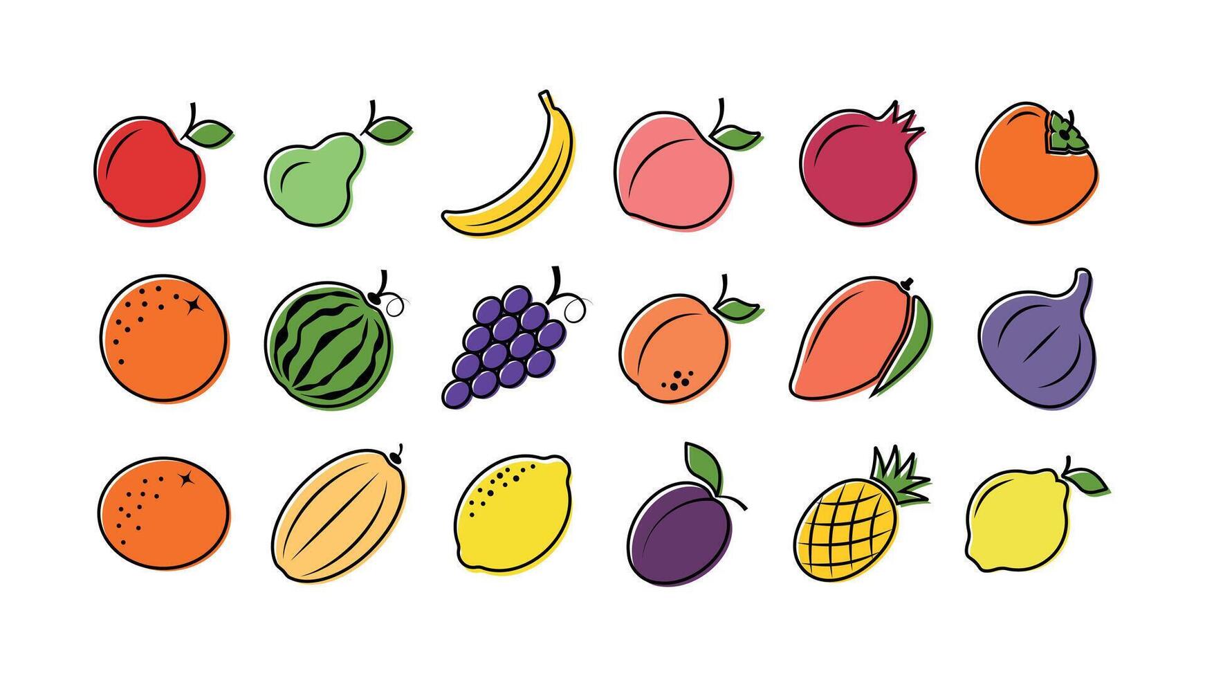 Set of icons depicting fruits on a white background vector