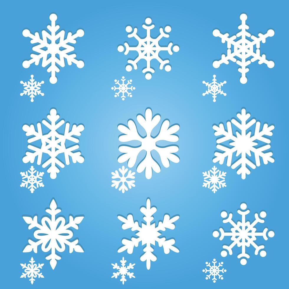 Collection of snowflakes on a blue background vector