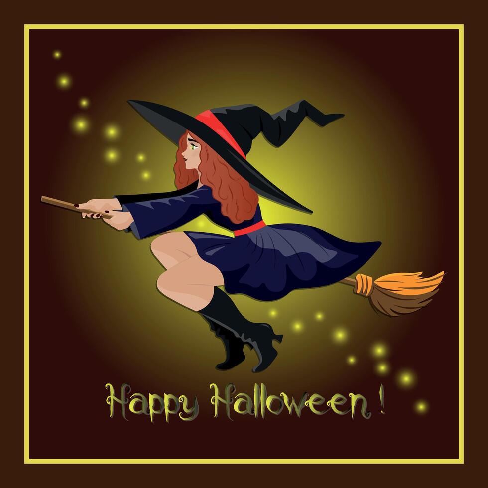 Witch flies on a broom on Halloween vector