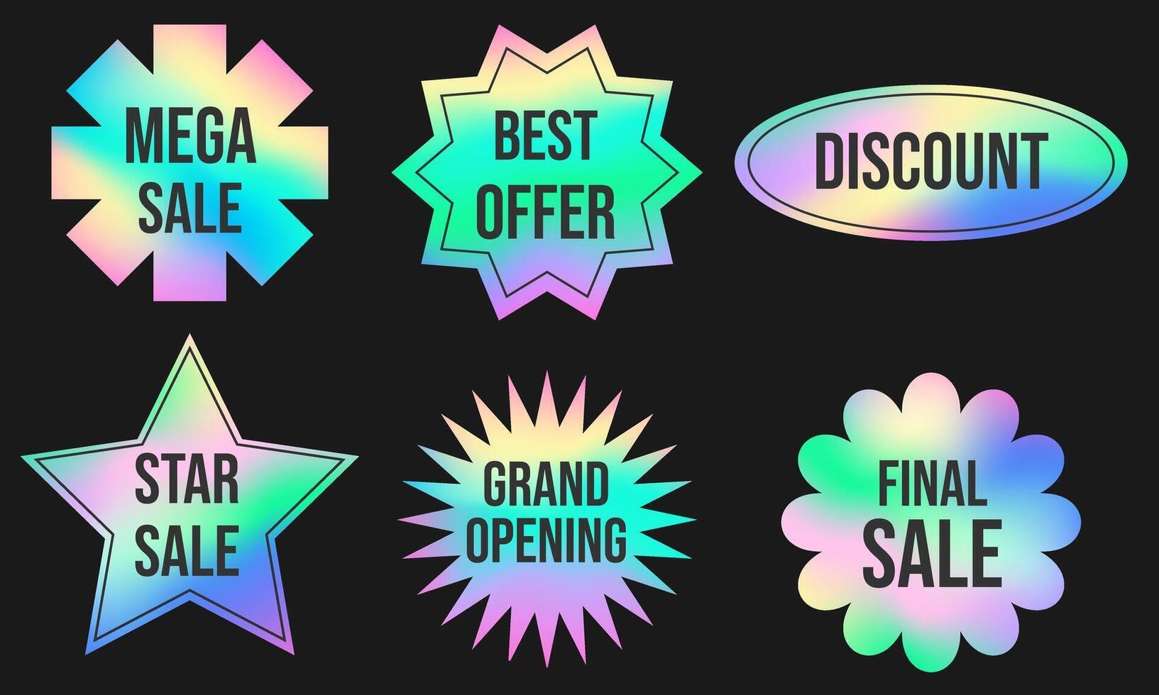 Hologram retro sticker set. Holographic label for sale collection. vector