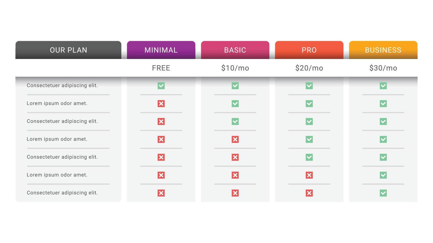 Subscription Pricing Table Packages Comparison Template with 4 Plans