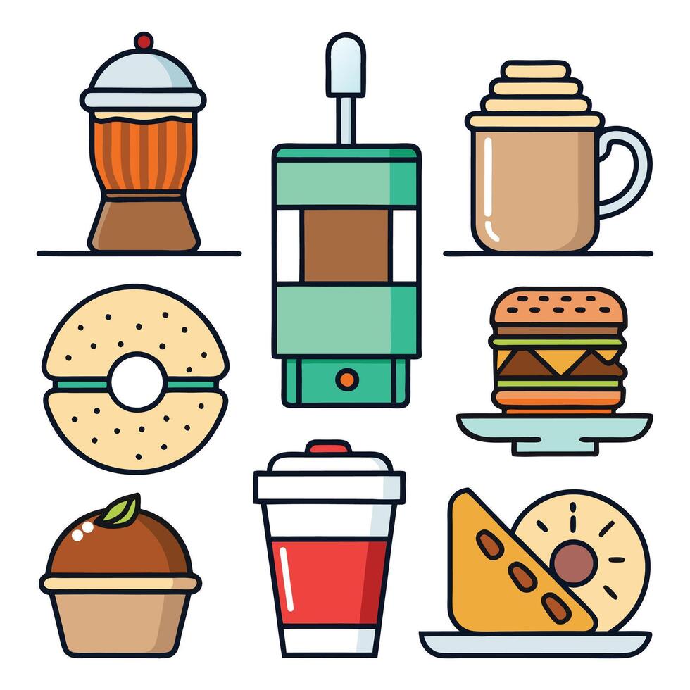 Modern Flat Icon Set of Food and Beverage Items vector