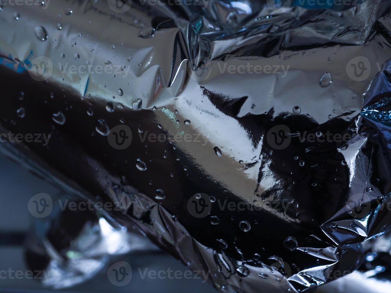 Silver plastic texture in the dark for a mysterious abstract background. photo