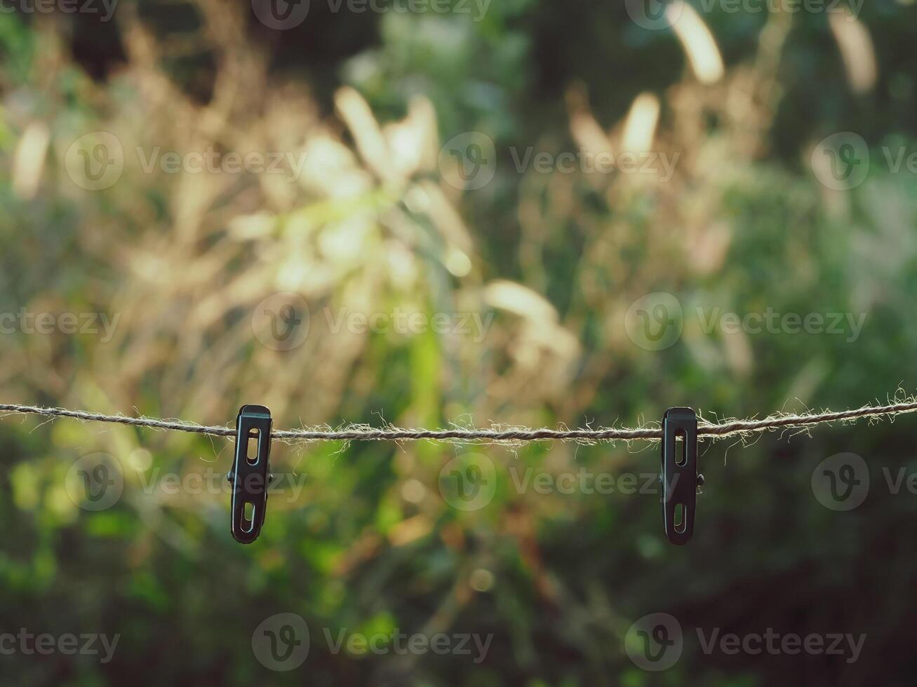 Brown rope on blurred grass background in the garden for copy space photo