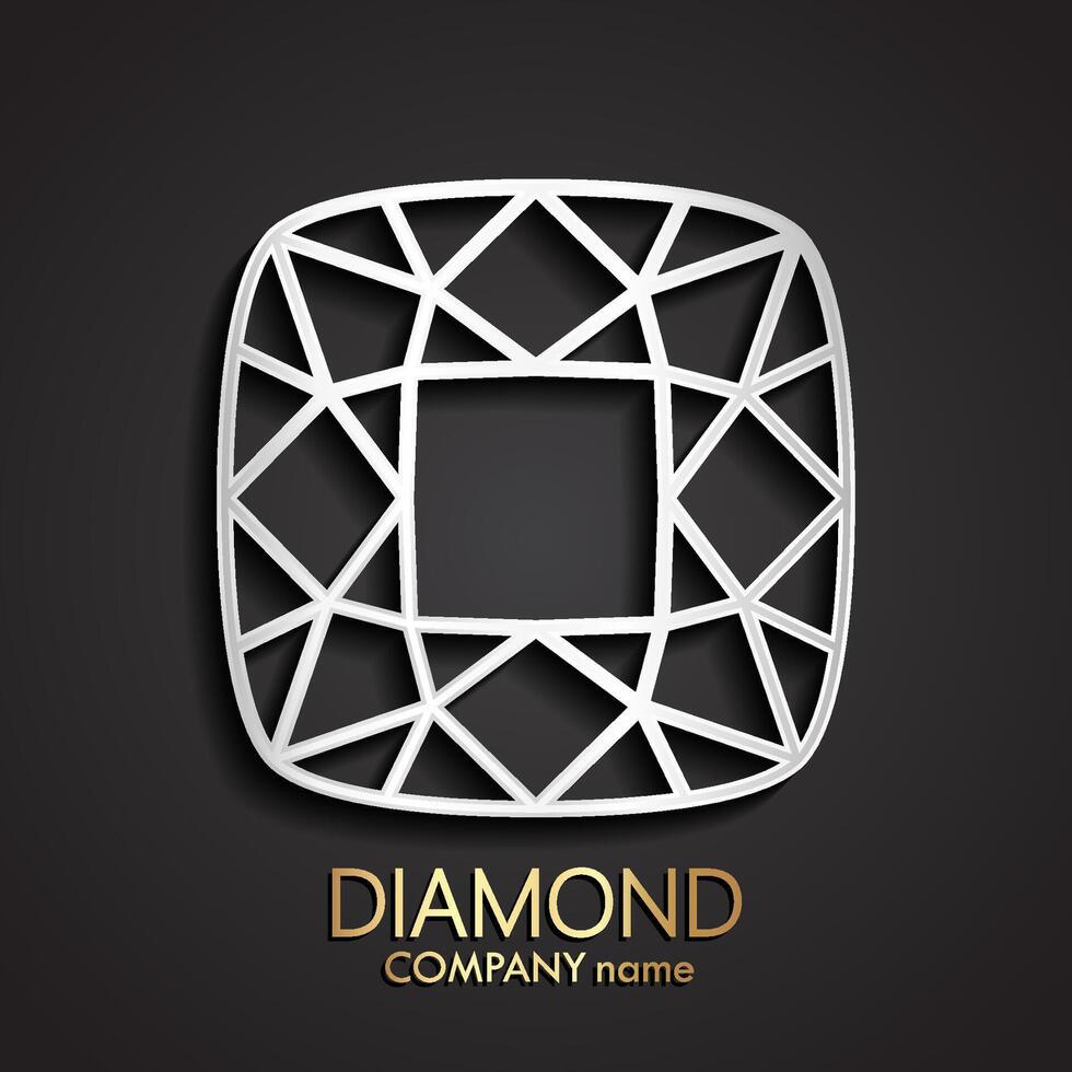 3d diamond brilliant shape silver logo illustration vector
