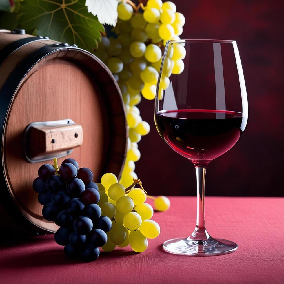 Sophisticated Red Wine and Grapes in a Picturesque Vineyard photo