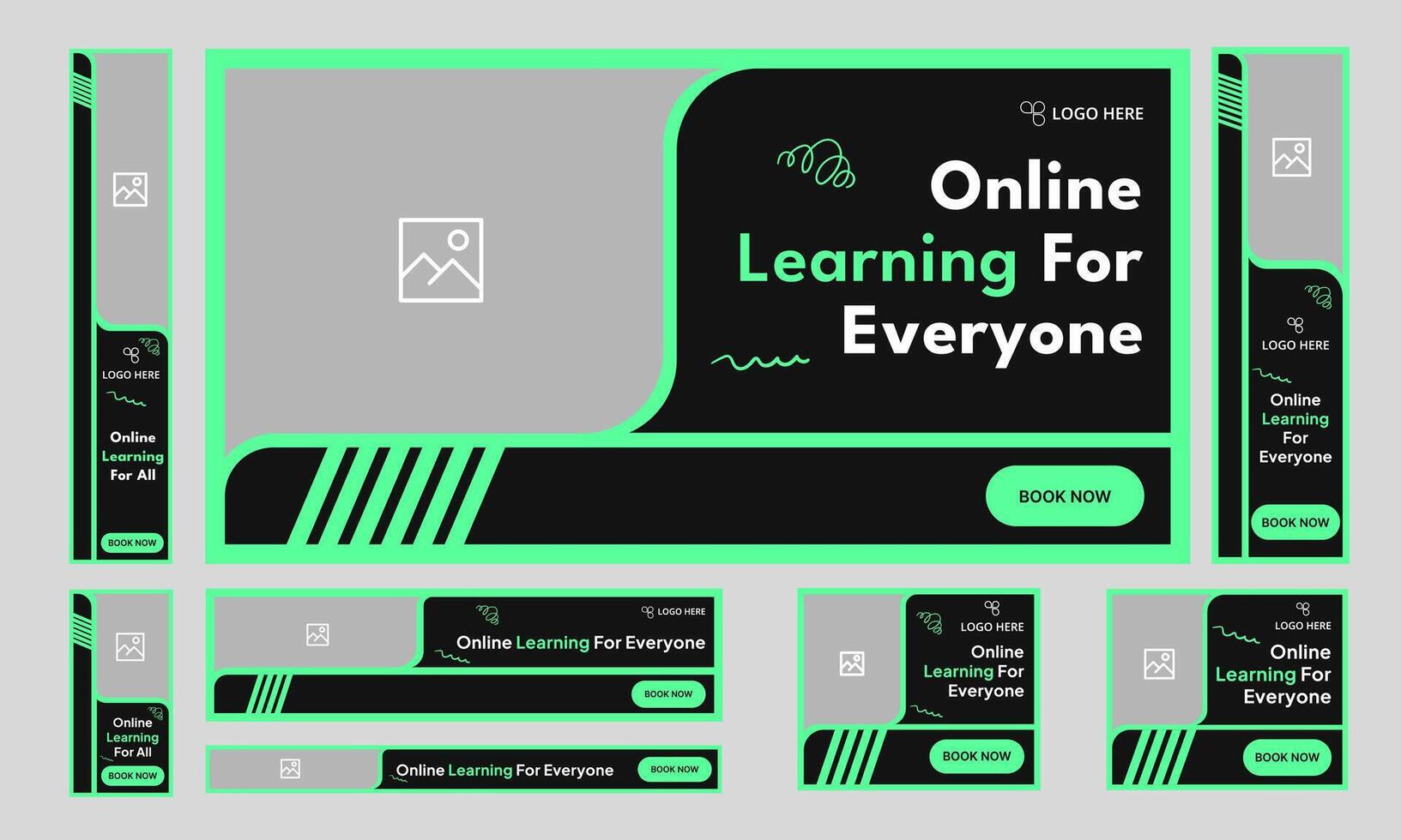 Learning web set banner for social media post, online education system web banner design, web bundle learning post banner, fully customizable eps 10 file format vector