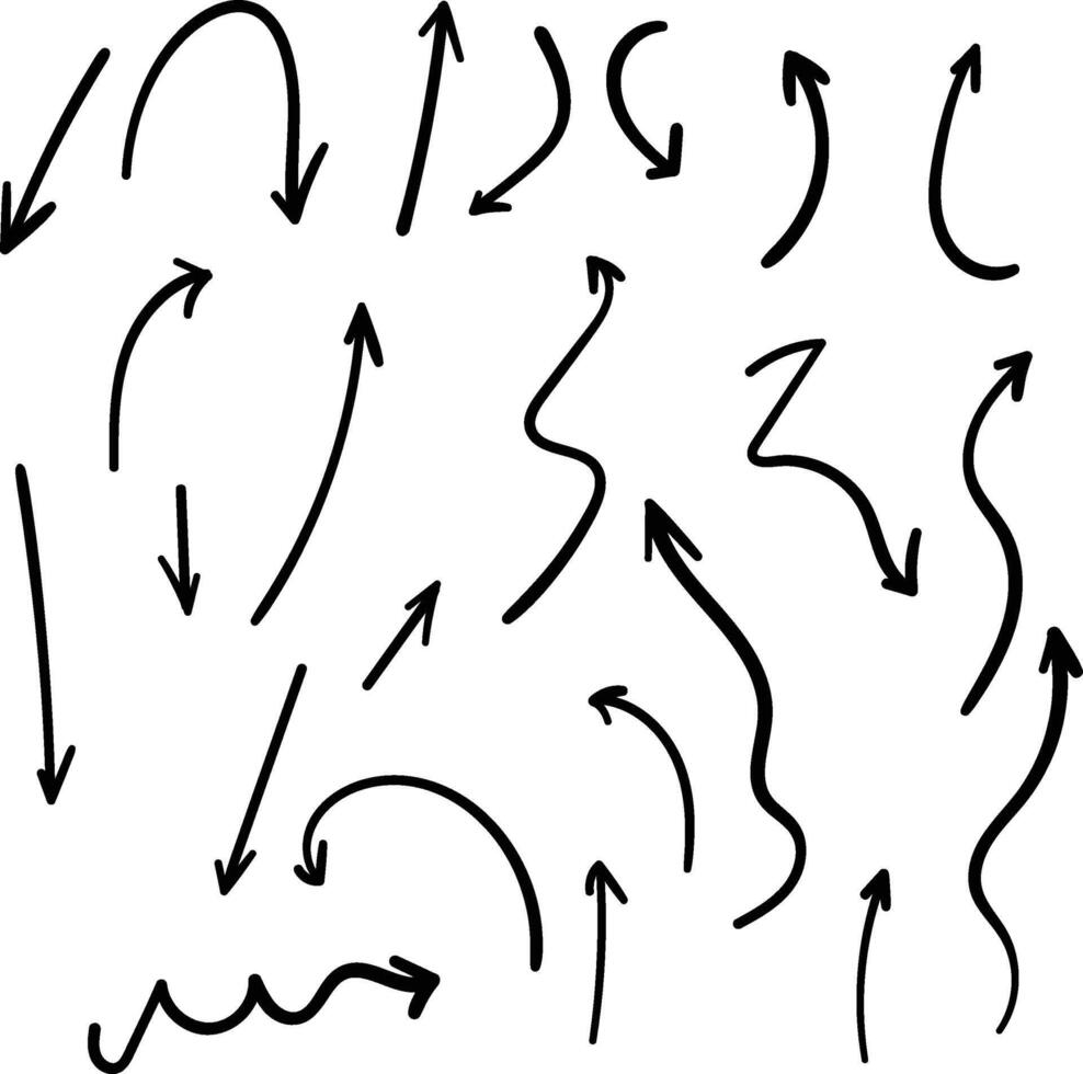 Set of Hand-Drawn Arrows Sketchy Doodle Design for Graphics and Icons vector