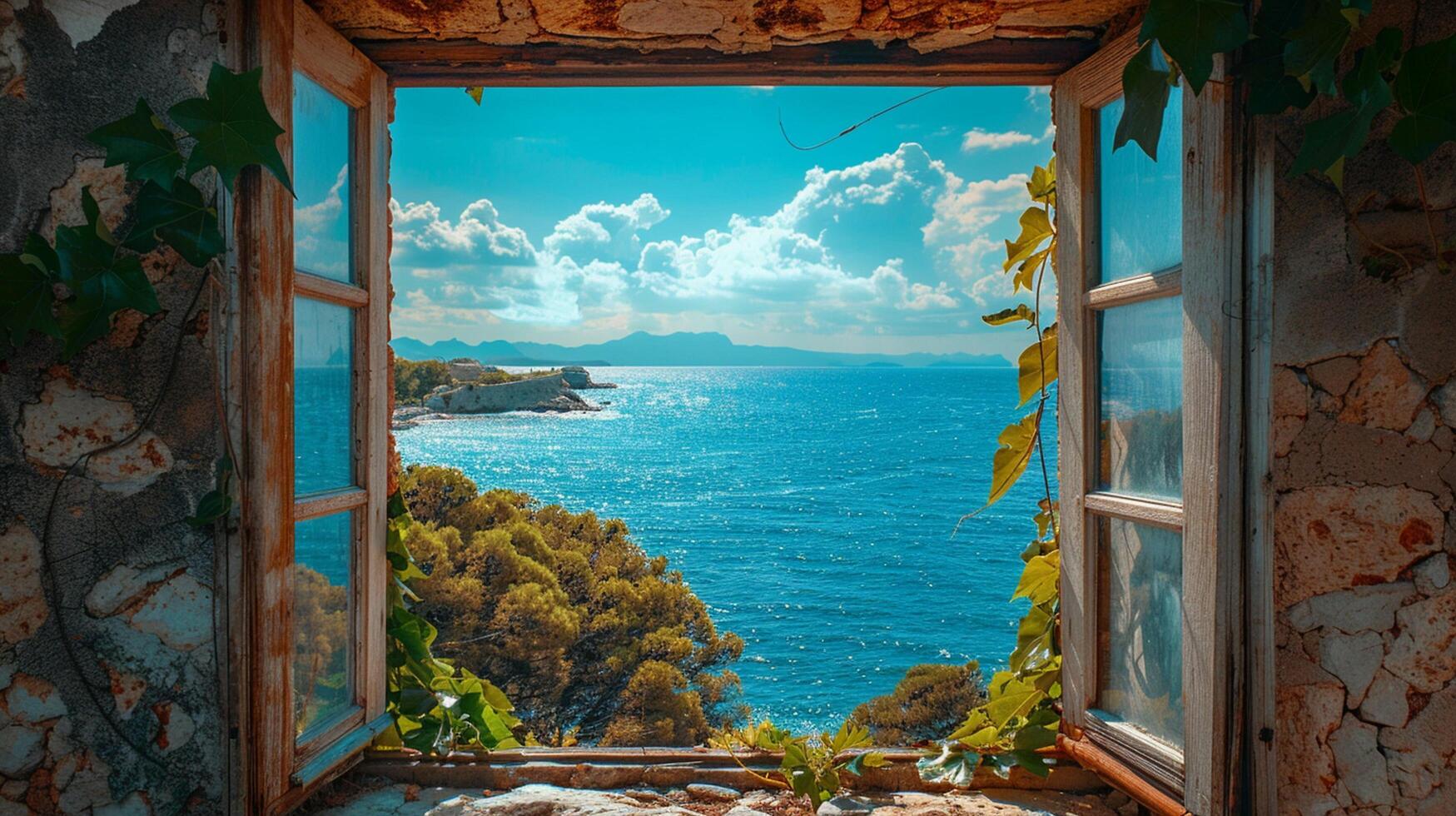 Beautiful mountain view from window photo