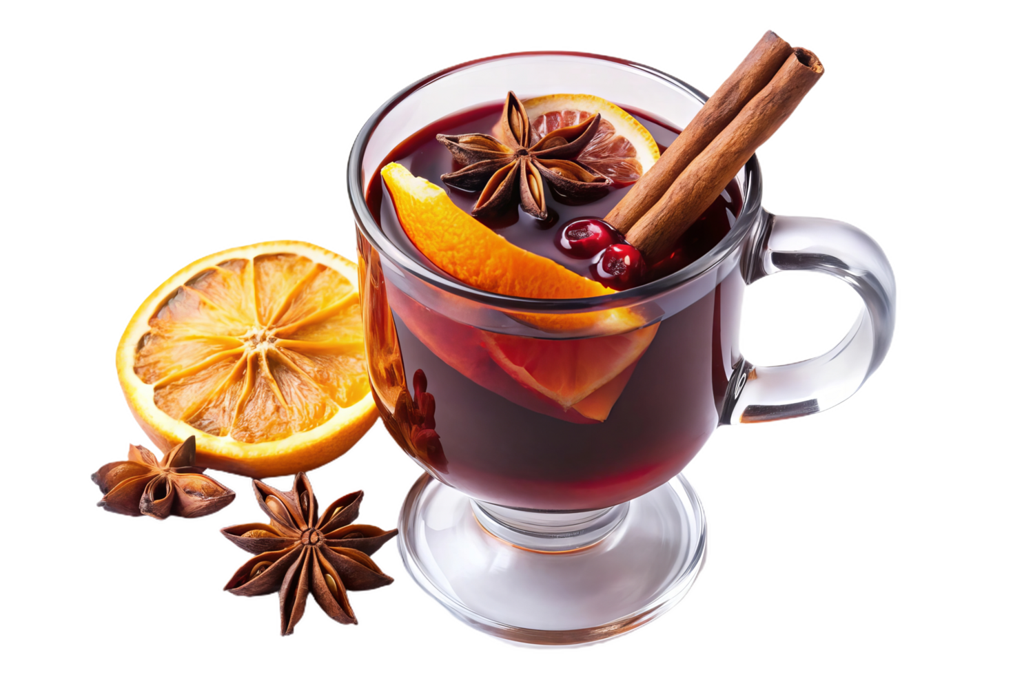 Warm and inviting mulled wine with spices and citrus slices. Perfect for cozy gatherings png