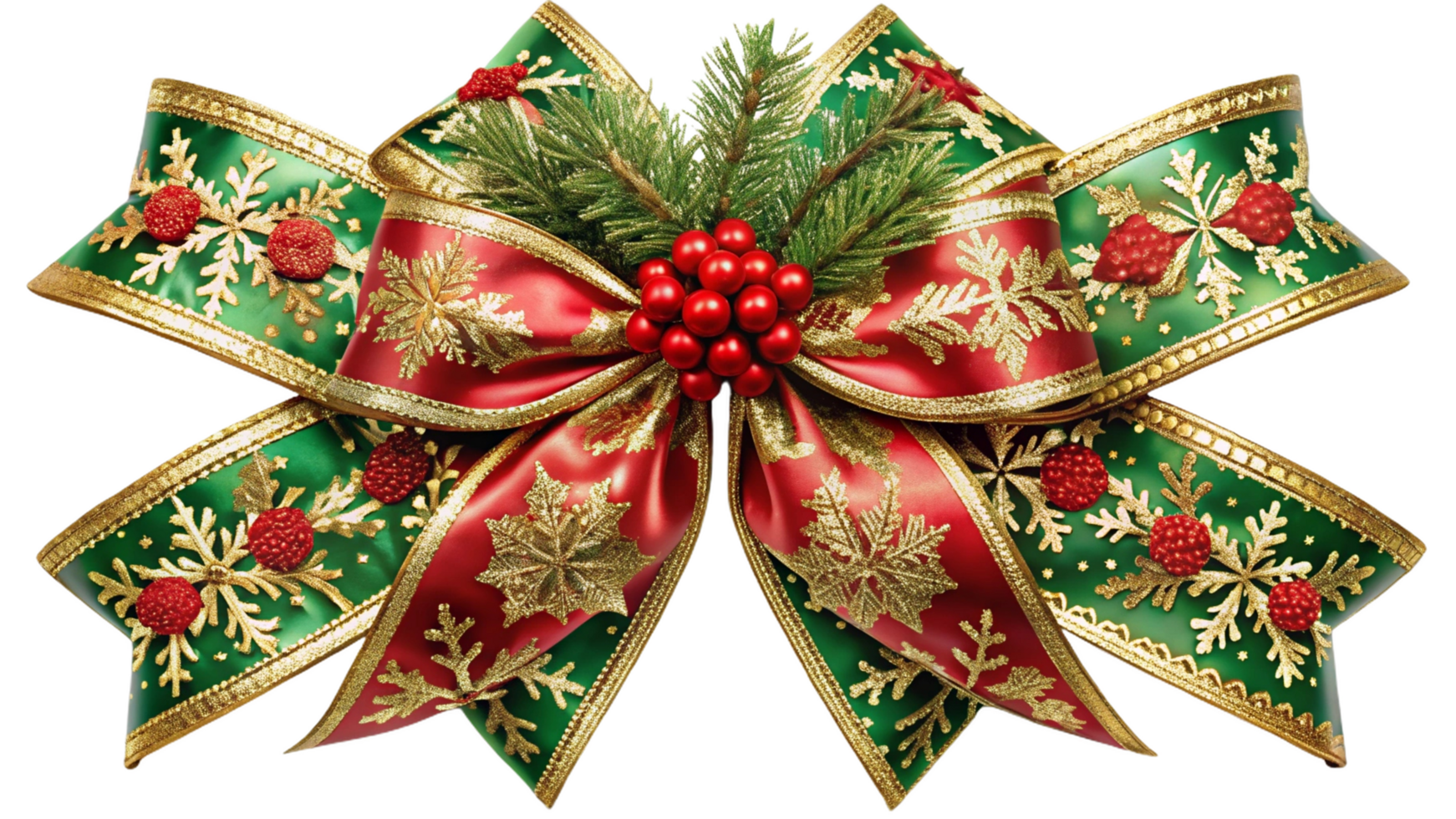 festive Christmas bow adorned with red and green colors, perfect for holiday decorations png