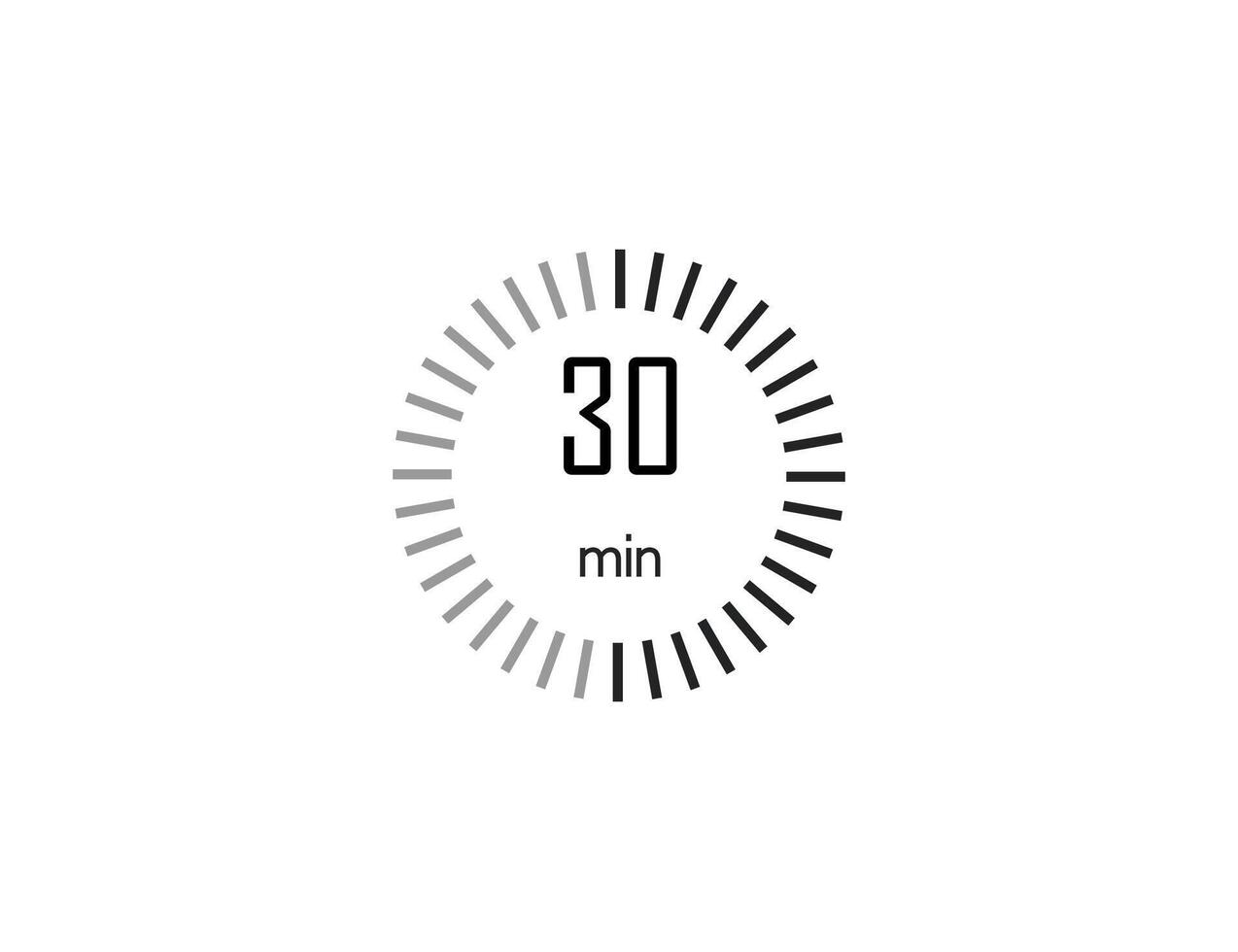 The 30 minutes, stopwatch, digital timer. clock and watch, illustration. vector