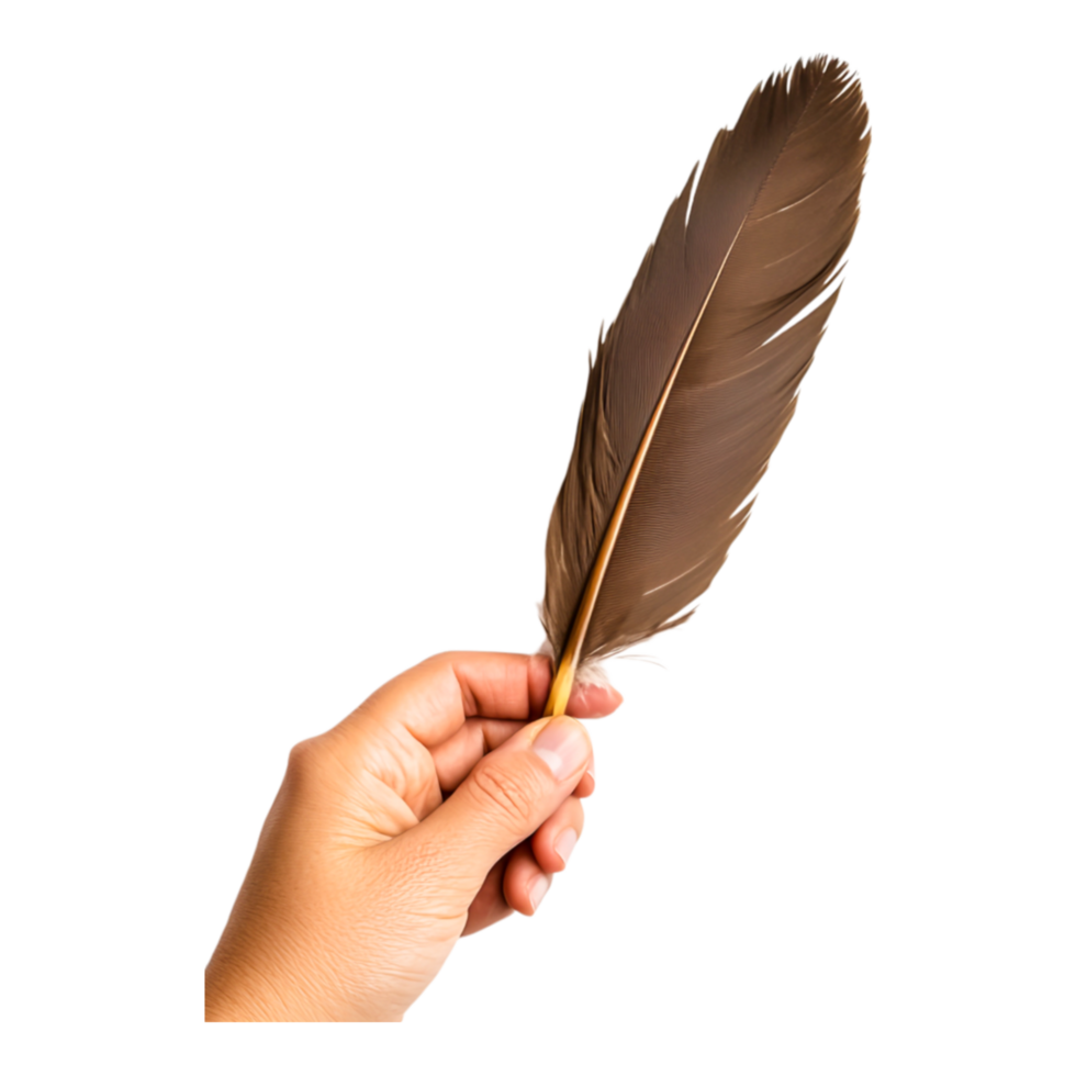 Elegant Hand Holding a Brown Feather Quill png