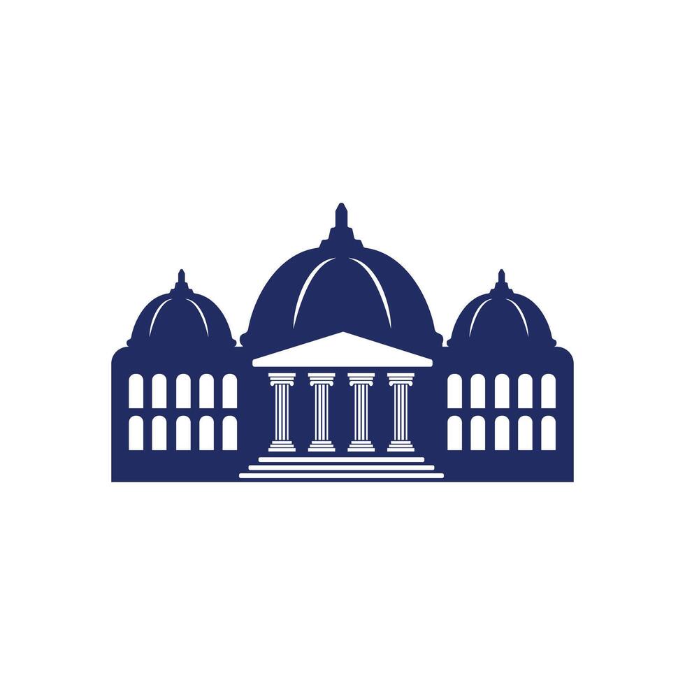 Bank, museum or library icon. Classical architecture building with columns. Column pillar parthenon landmark. vector