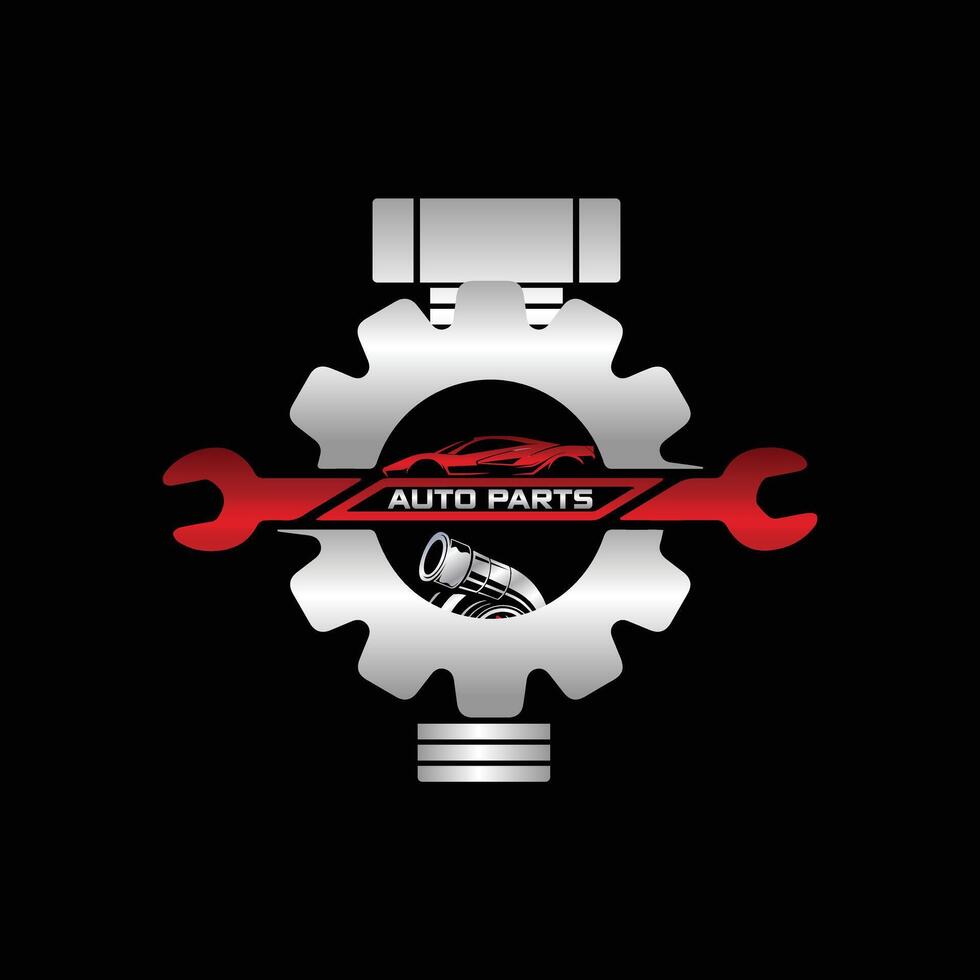 Automotive garage Combination of automobile tools, gears, pistons, and wrench. vector