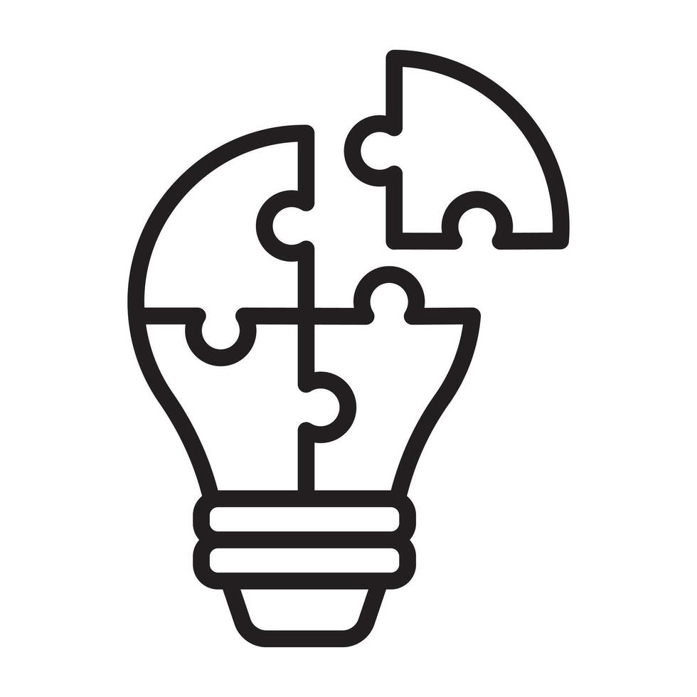 Light bulb puzzle piece line icon. vector