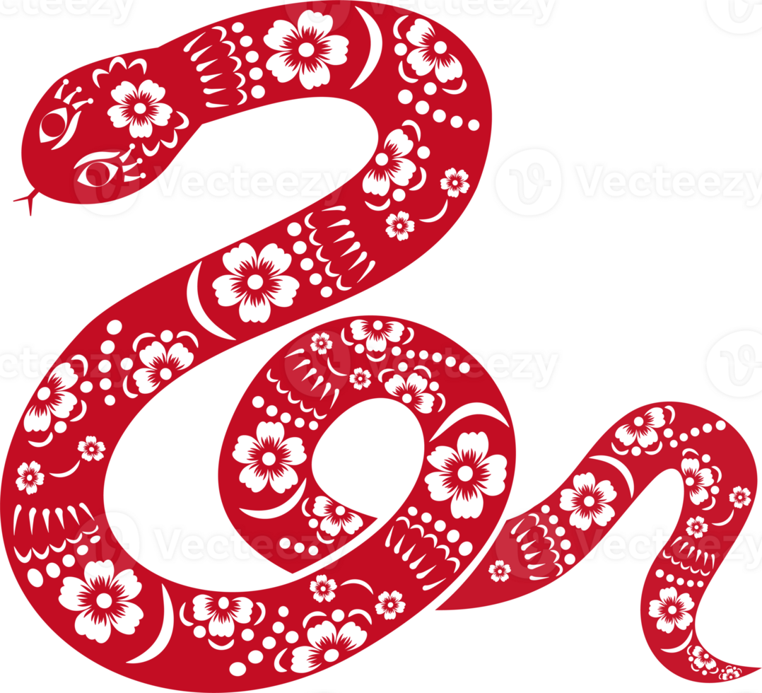 The paper-cut snake has a flower pattern on it, suitable for the Year of the Snake png