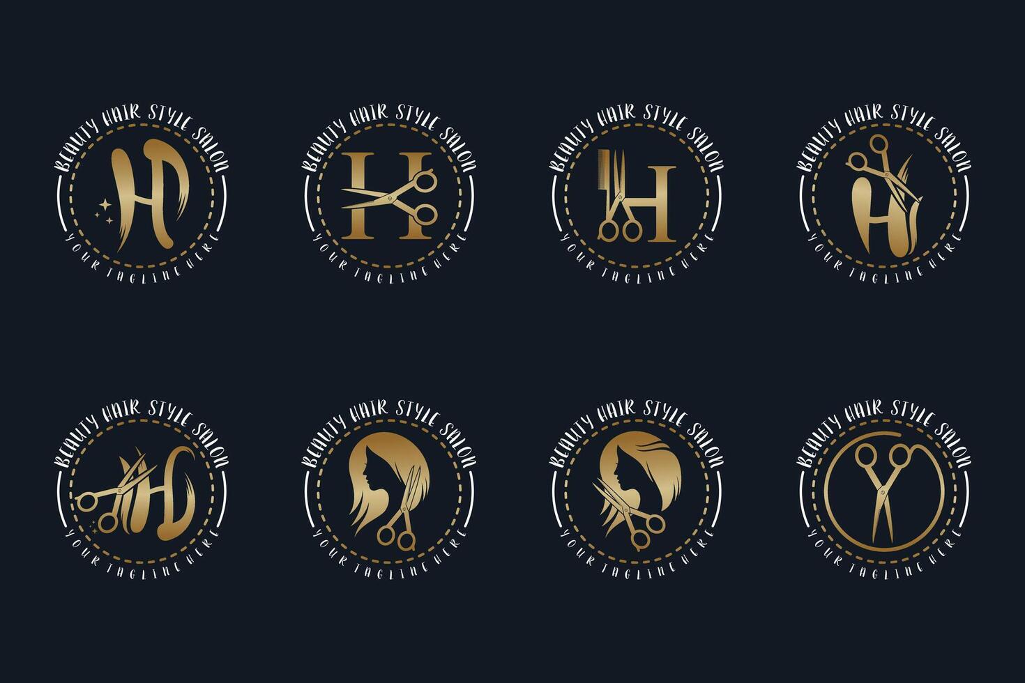 Set hair salon logo design with scissor element creative concept Premium vector