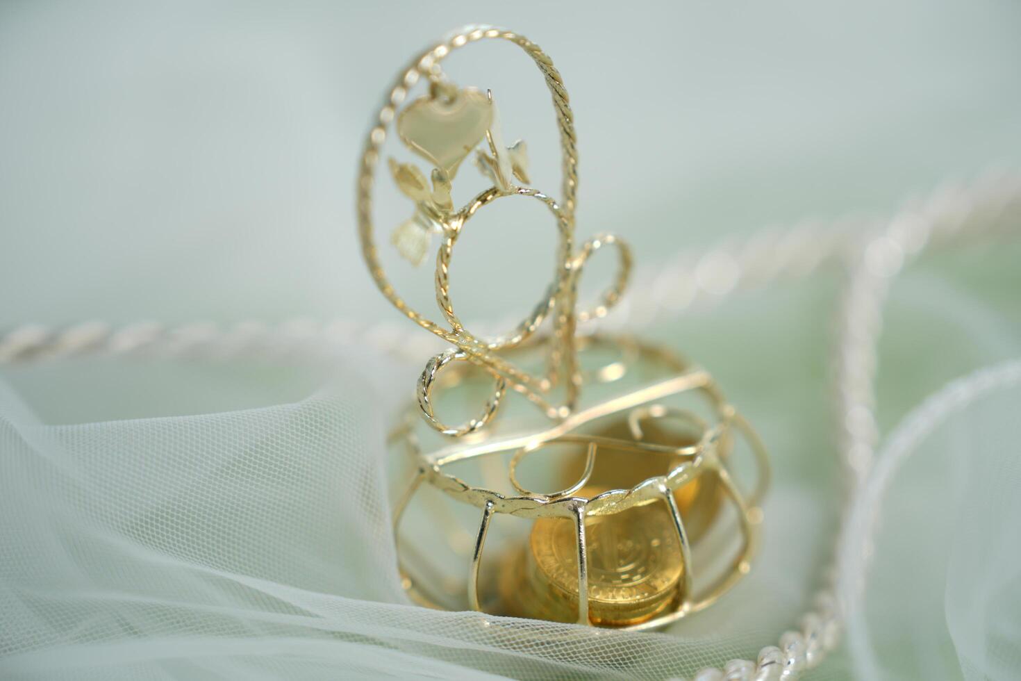 A gold jewelry box with a heart on it photo