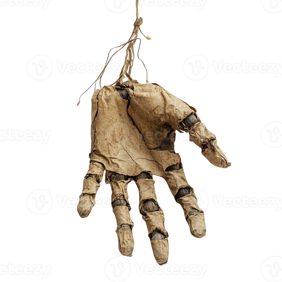 Hand made of paper is hanging from a rope png