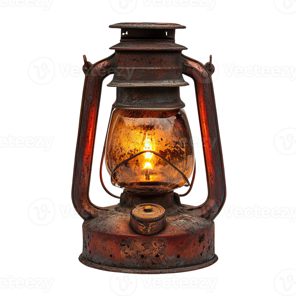 Vintage lantern with handle and glowing flame isolated png