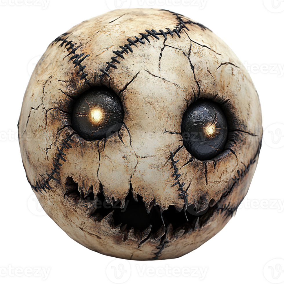 Creepy looking face made of a white ball with black eyes and a mouth png