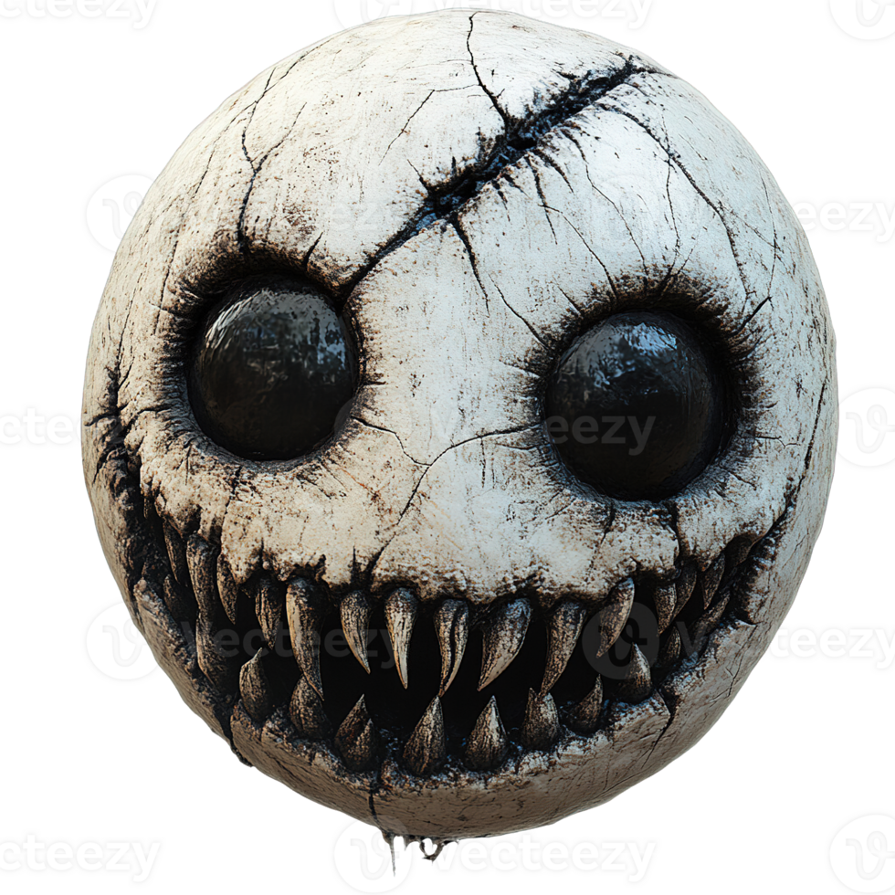 Creepy spherical face with large black eyes isolated png