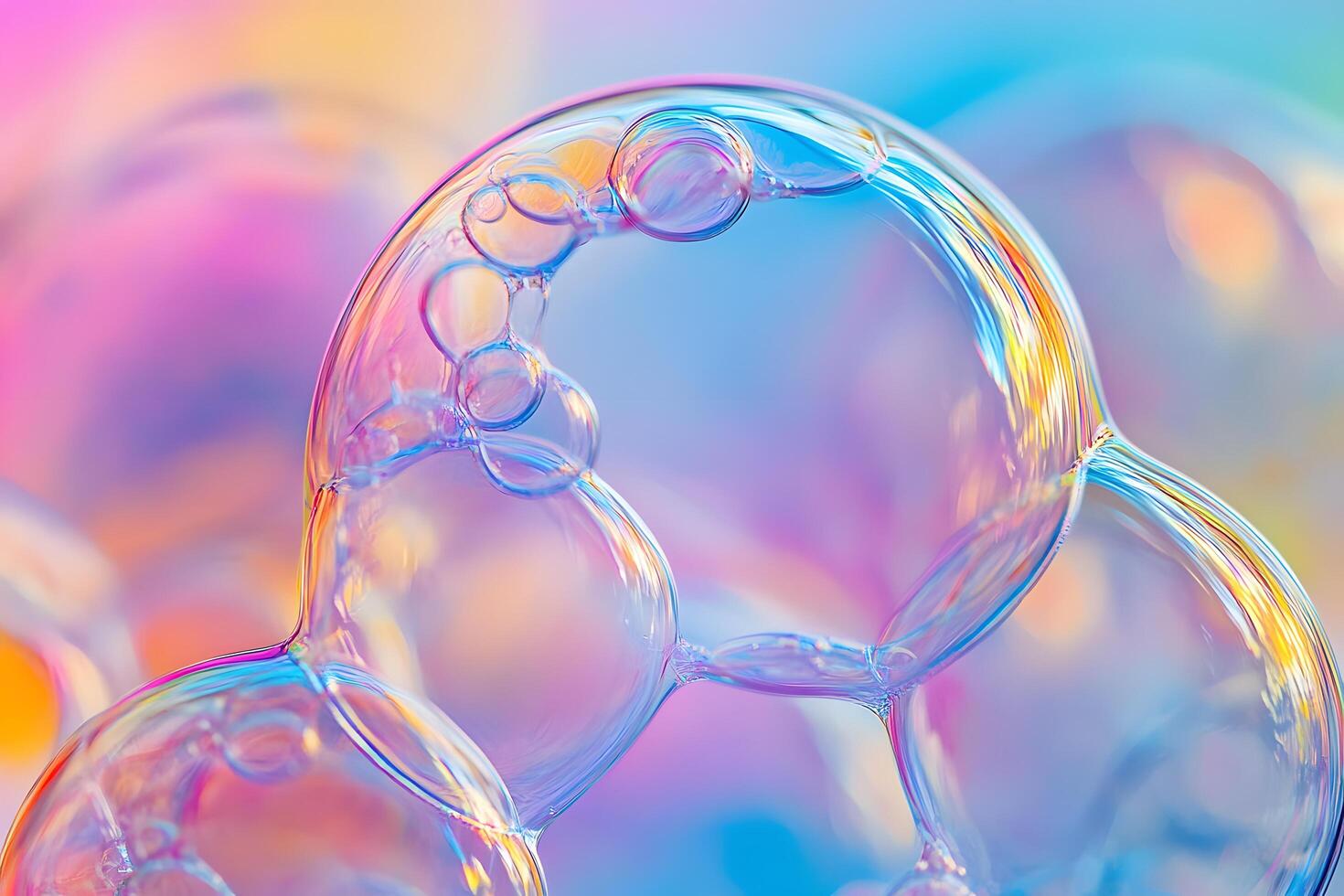 Soap Bubbles with Colorful Reflections in Macro Detail photo