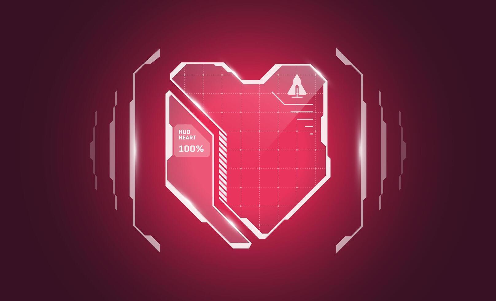 VR HUD digital futuristic style videogame user interface red heart shape shield logo. Gaming cyberspace protect health level and life indicator icon. Hi tech GUI FUI energy infographic design element vector