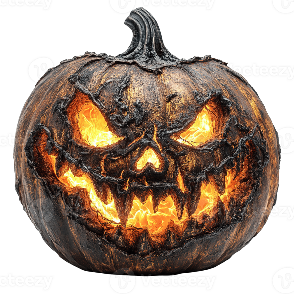 Sinister burning pumpkin carving illuminated by fire png