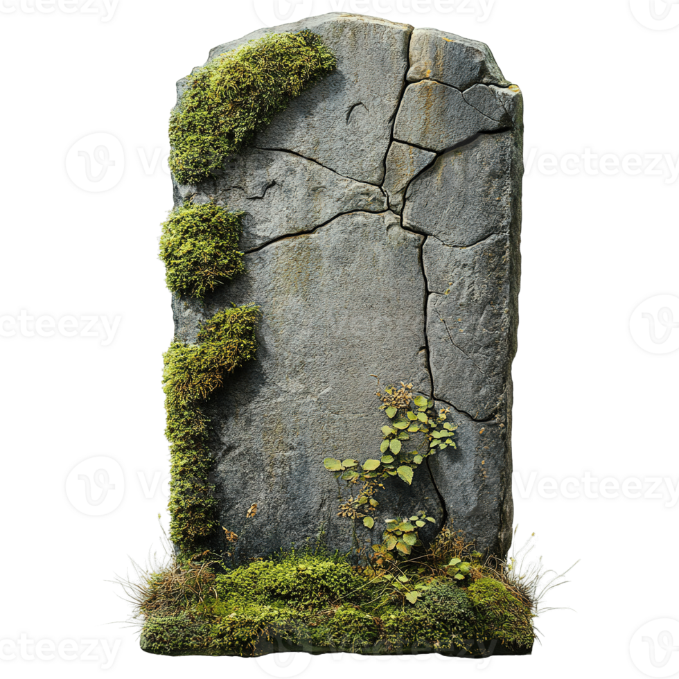 Stone pillar with moss growing on it png
