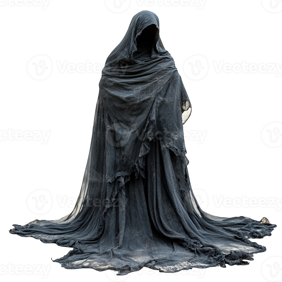 Enigmatic presence shrouded in dark ethereal cloak isolated png