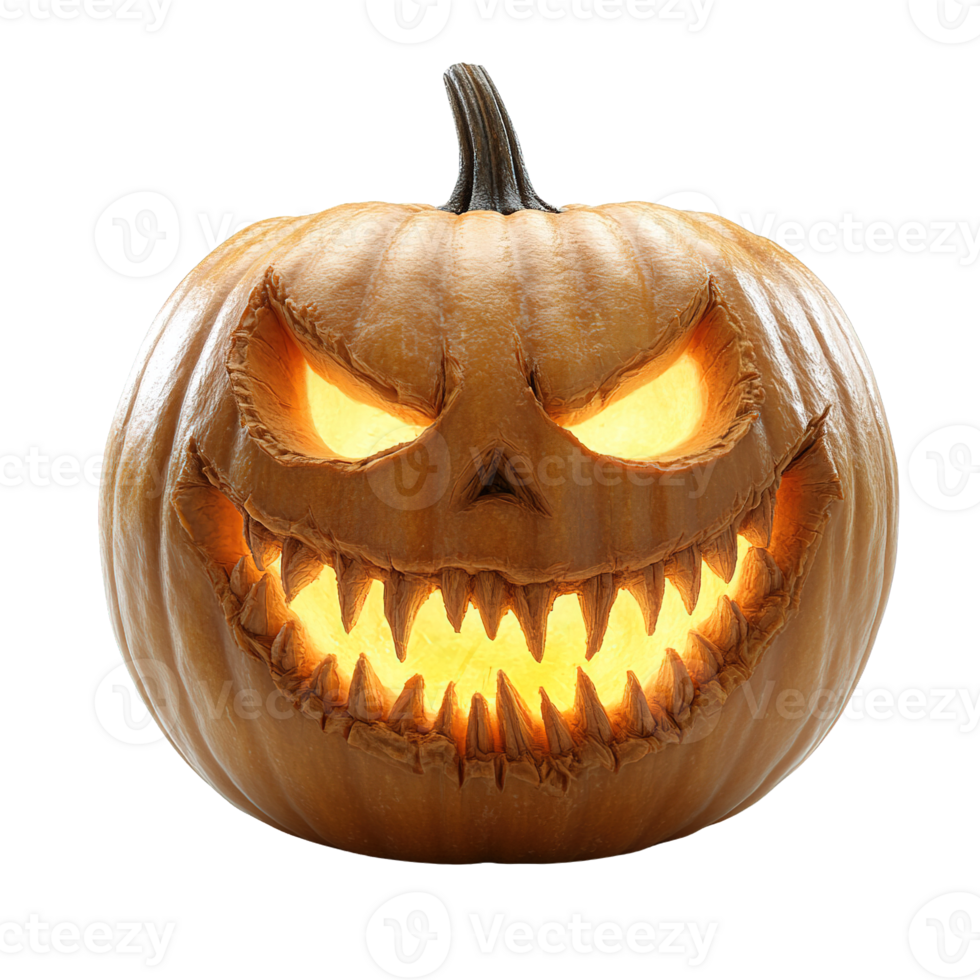 Pumpkin with a scary face and teeth png