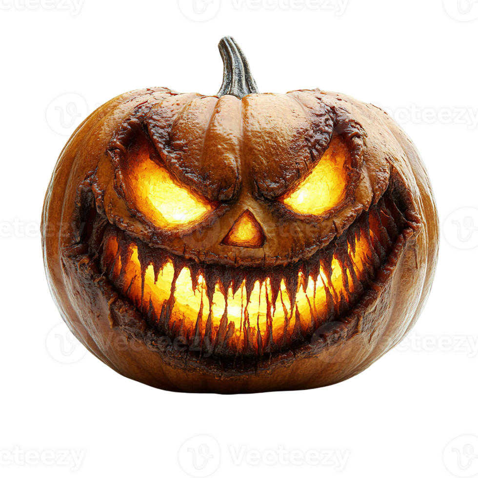 Pumpkin with a scary face and a mouth full of teeth png