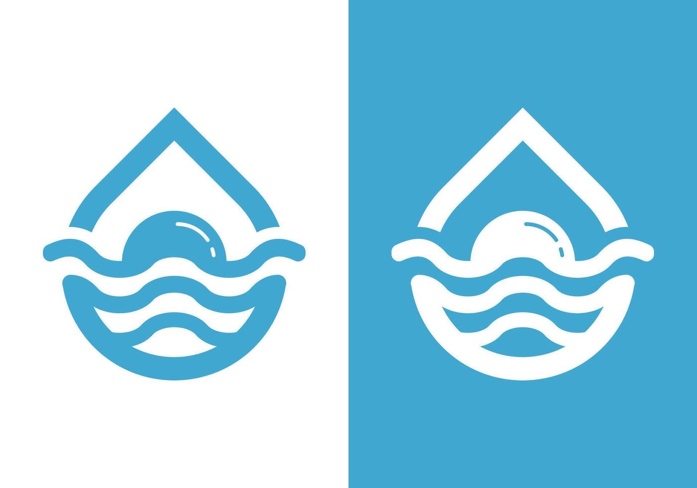 The logo with the outline of water droplets in which there are beach waves with an afternoon atmosphere. vector