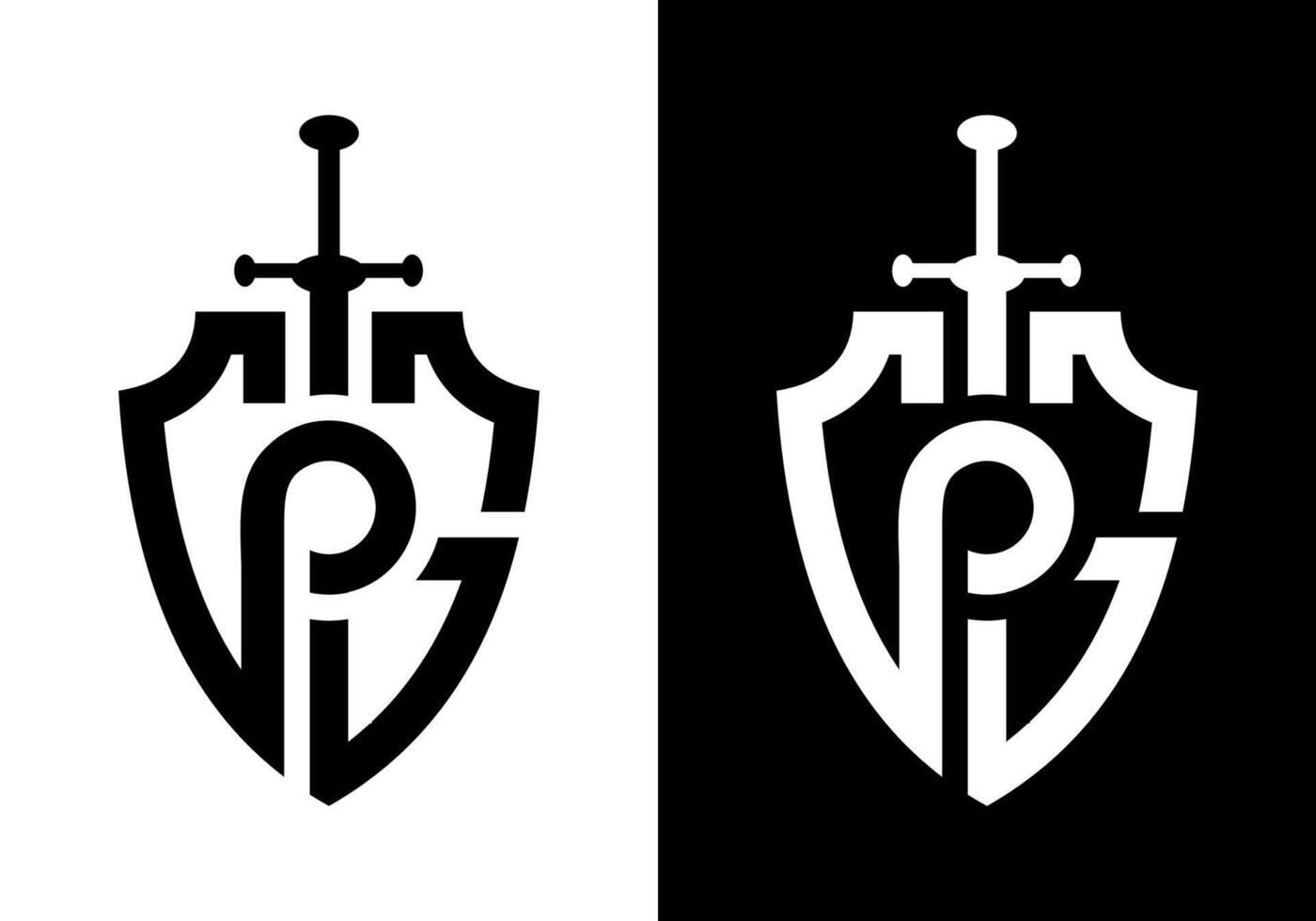 Two logos for a sword and shield vector