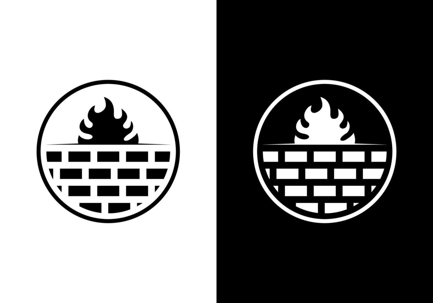 Logo of a brick arrangement with a flame and protected with an outer circle. vector