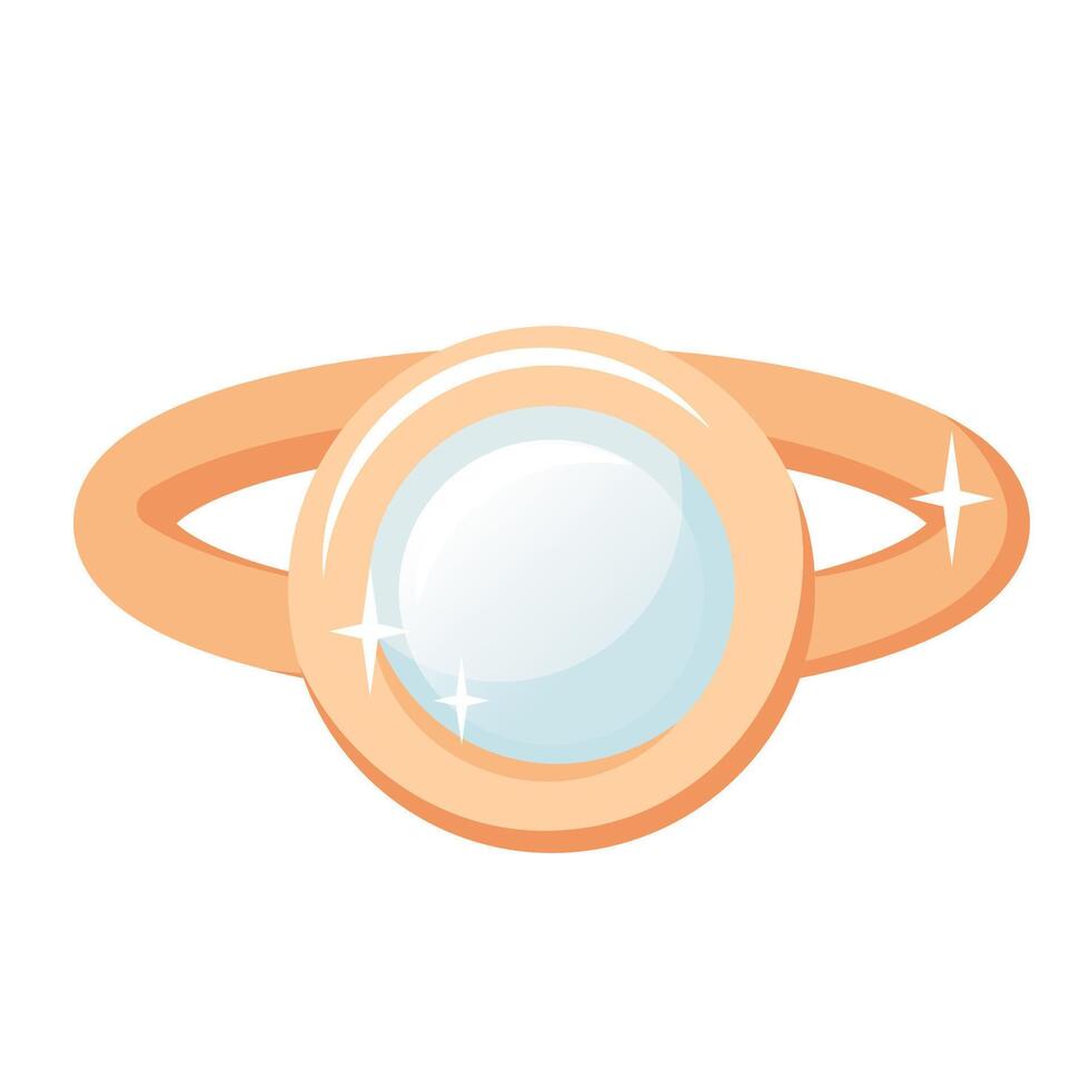 Golden ring with pearl isolated on white background. Vintage Gold wedding ring with pearly gemstone. Jewelry icon. Luxury bijouterie. for jewellery shop, marriage, gift vector
