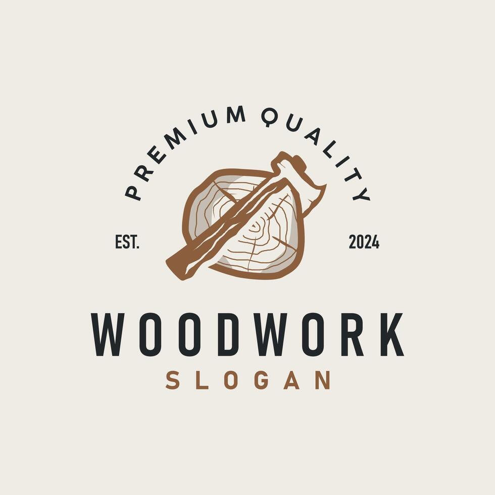 carpenter wood logo design silhouette vintage woodwork tools axe and wood simple illustration template vector